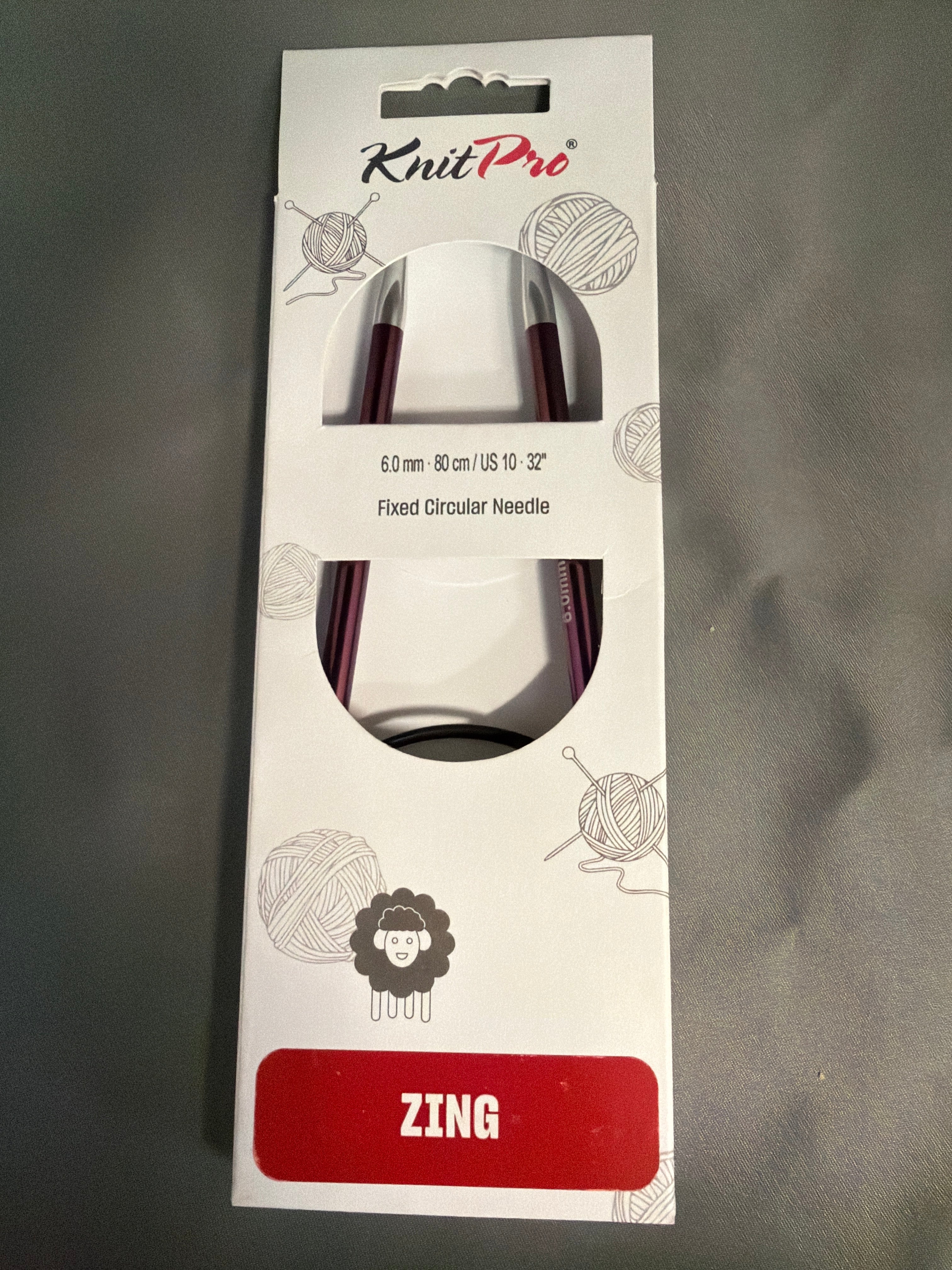 Knit pro zing circular needle size 10, 32” cord